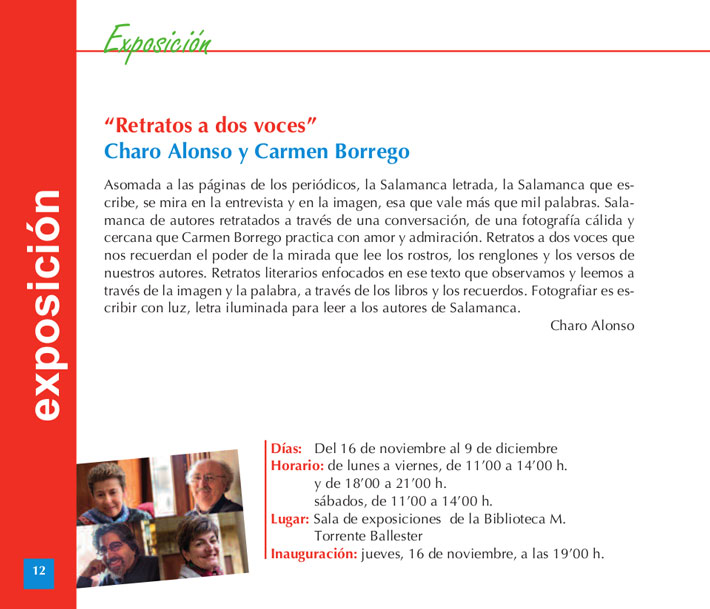 Ficha de Retratos a dos voces en el folleto de actividades culturales